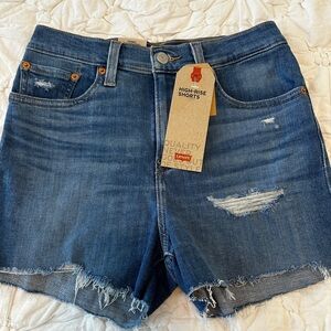 Levi's Blue High Waist Denim Shorts with Frayed Hem